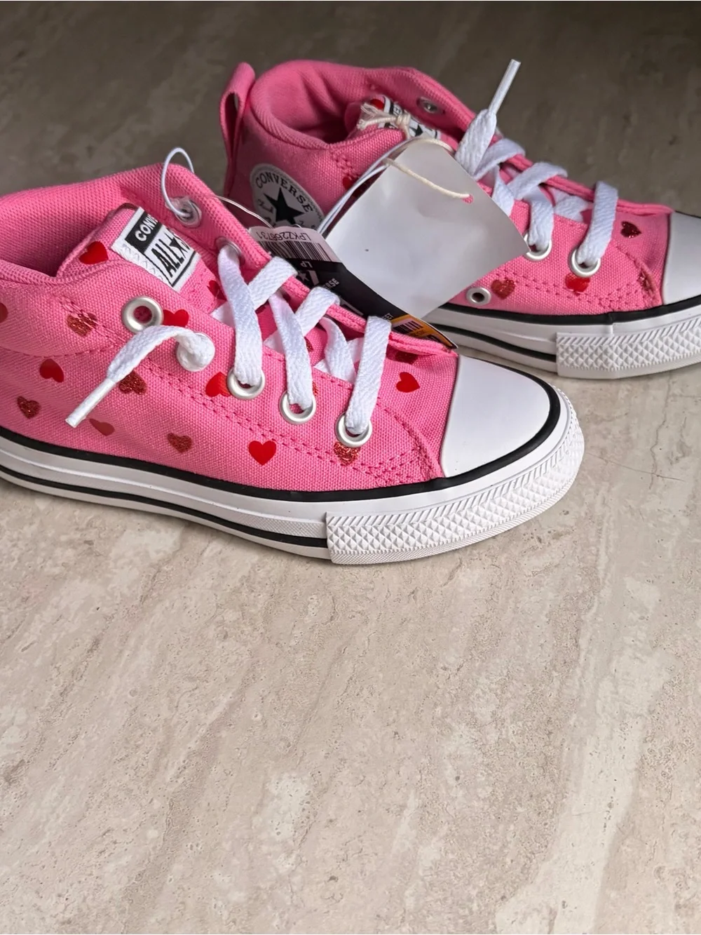 Converse Kids Pink Heart Low-Top Sneakers with White Trim